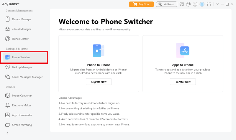 AnyTrans Phone Switcher